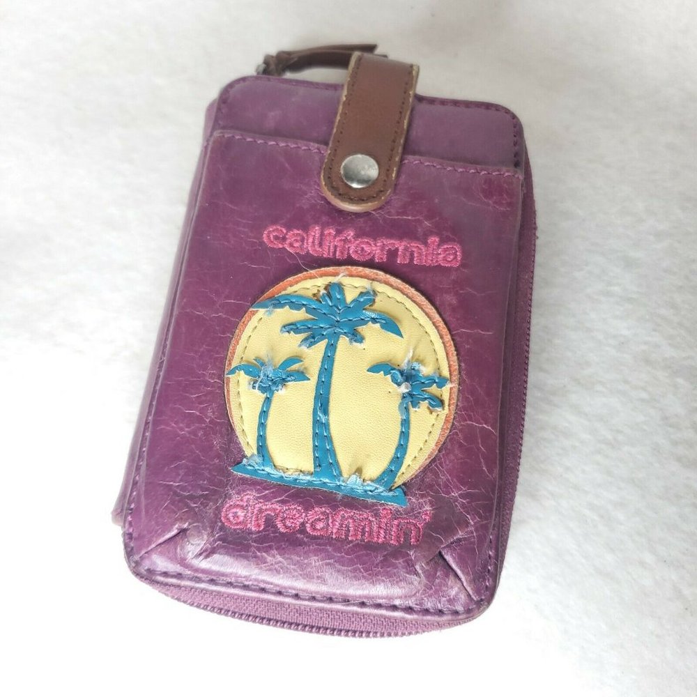 The Sak Womens Merlot Wine Turquoise Palm Tree Leather Classic Bifold Wallet